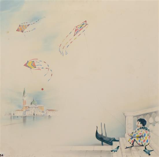 Italian School, oil on canvas, Kite flying at Venice 70 x 69cm